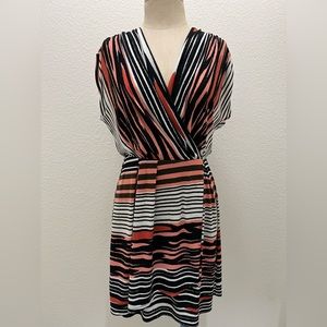 Max & Cleo Women’s Sheath Dress Black/Peach/White Striped Size XXS V-Neck